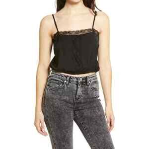 BP. Women's Lace Trim Crop Camisole sleeveless Top In Black Size S